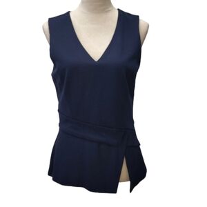 White House Black Market Lined Belted Sleeveless Zipper Top Navy Blue Size 8